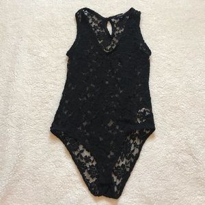 Floral see through black bodysuit